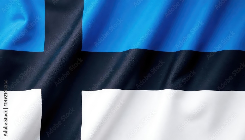 Obraz premium Close-up shot of the Estonian flag, displaying its blue, black, and white horizontal stripes , freedom, country, Estonian flag