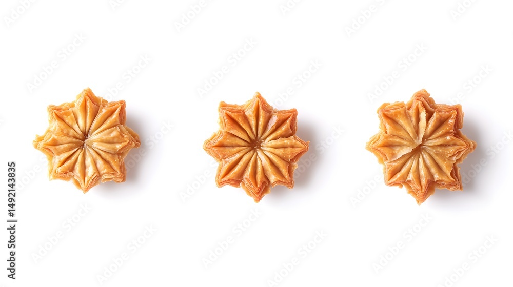 Photograph of star-shaped pastries arranged on a white surface. Photograph of star-shaped pastries arranged on a white surface.