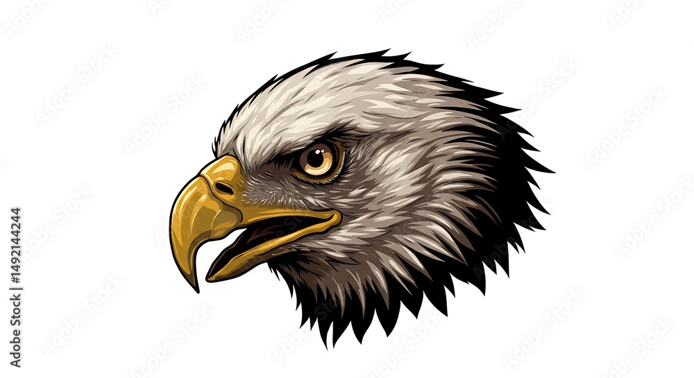 Obraz premium Illustration of a Bald Eagle Head with Open Beak