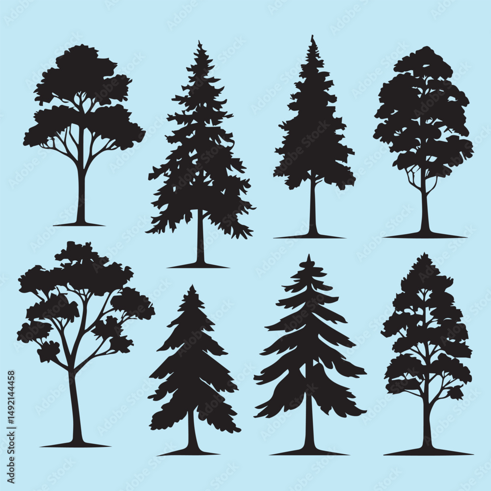 Fototapeta premium Set of plant and tree silhouette collection