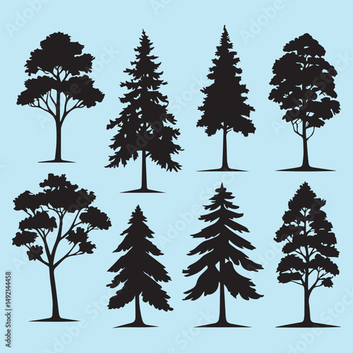 Set of plant and tree silhouette collection