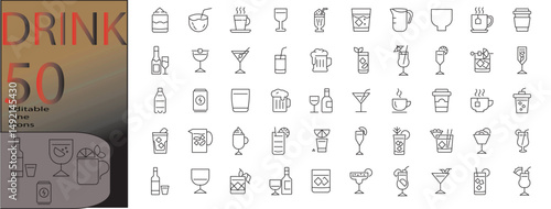 drink line editable icon set. Editable stroke. Vector illustration