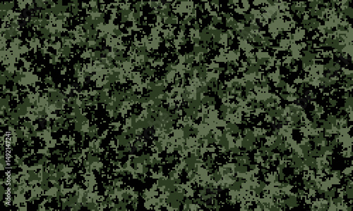 Abstract digital camouflage pattern.  Perfect for backgrounds, textures, or militarythemed designs.  Versatile, dark green and black tones offer a rugged, stealthy aesthetic.