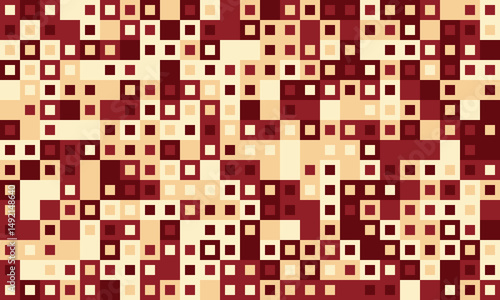 Abstract geometric pattern.  Warmtoned squares create a dynamic, pixelated texture ideal for backgrounds, website design, or textile prints.  Evokes feelings of warmth, energy, and modern design.