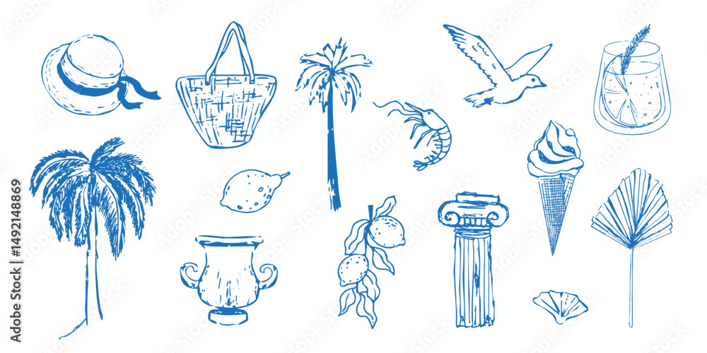 Ταπετσαρία Summer seashore greek sea tourism, rest sketch drawing