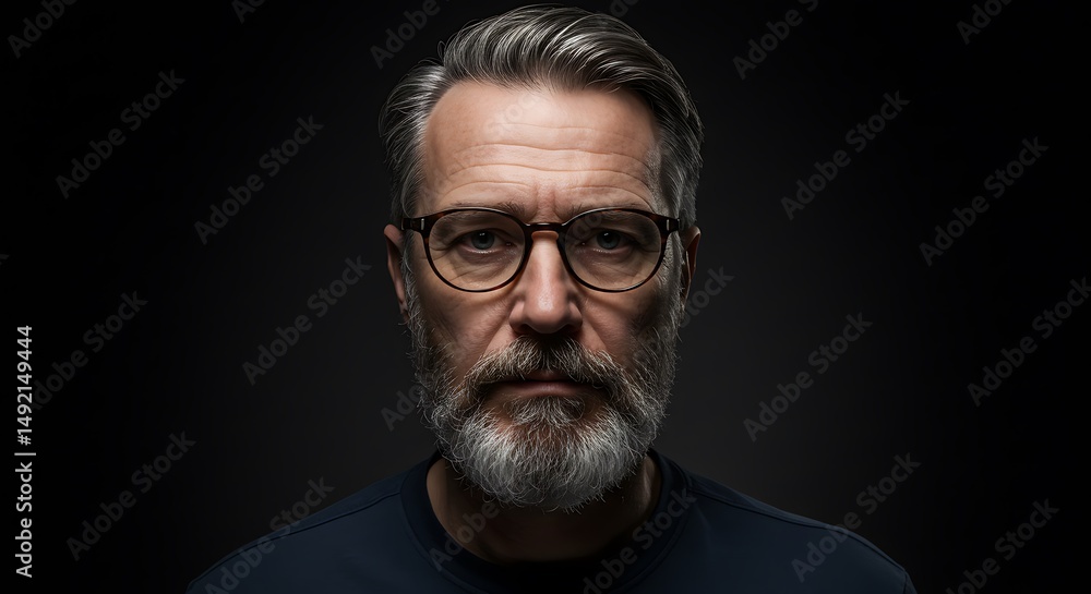 Man Wearing Glasses with Gray Hair and Beard Portrait Man Wearing Glasses with Gray Hair and Beard Portrait