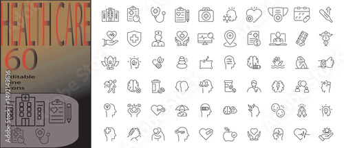 healthcare line editable icon set. Editable stroke. Vector illustration
