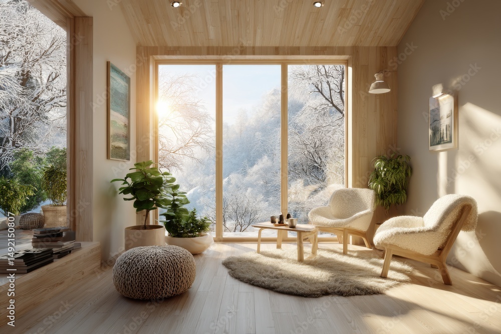 Minimalist interior space with neutral tones and wooden furniture Minimalist interior space with neutral tones and wooden furniture