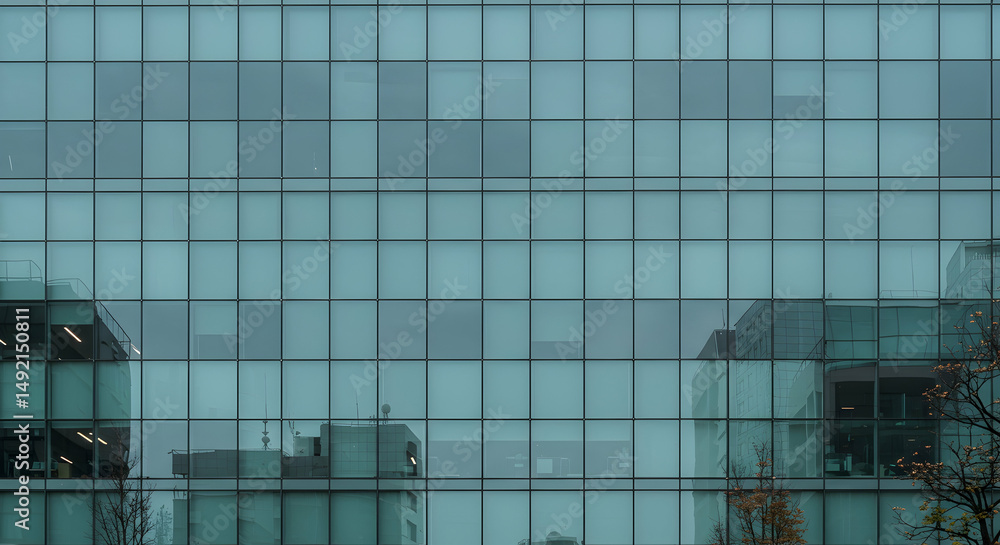 Obraz premium glass facade, modern architecture, building exterior, Modern Glass Facade Reflecting Urban Buildings