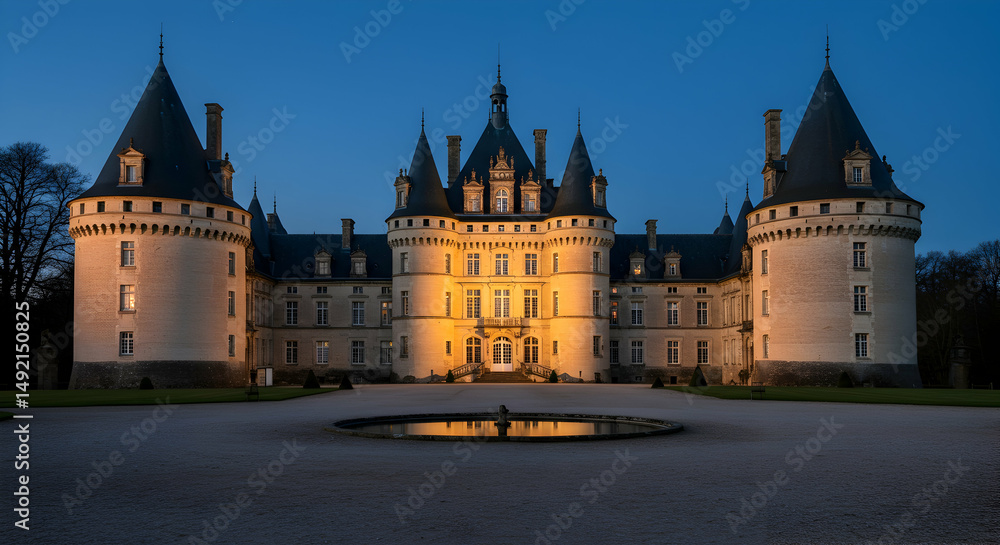 Obraz premium chateau, castle, french castle, Majestic Chateau at Dusk