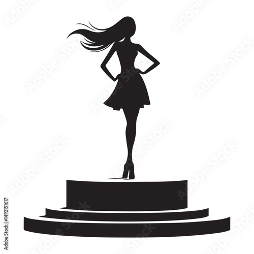 Elegant Woman Silhouette on Stage Standing with Confidence Vector Illustration