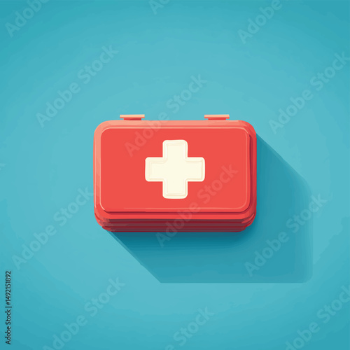 Red First Aid Kit on Blue