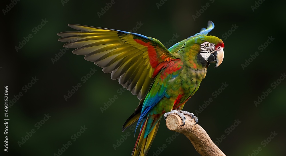 Obraz premium Parrot Flapping Wings on Branch with Vibrant Colors