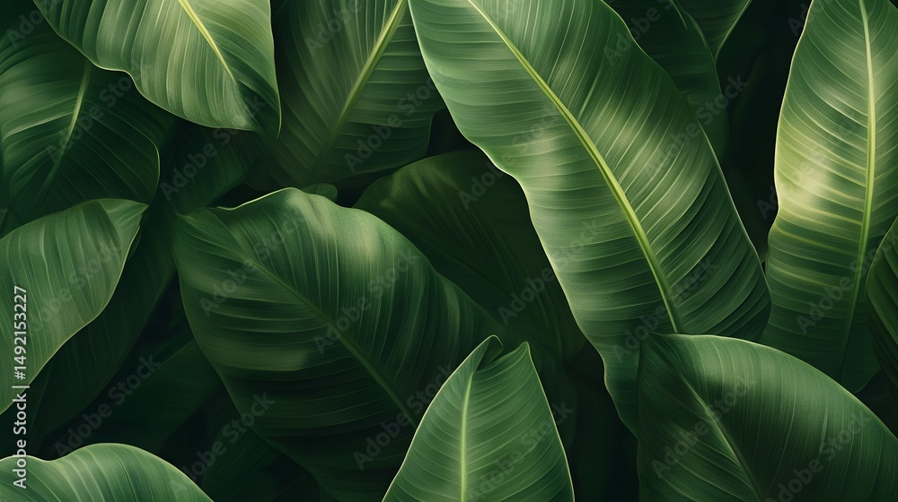 Obraz premium Digital illustration of overlapping green leaves with intricate vein patterns.