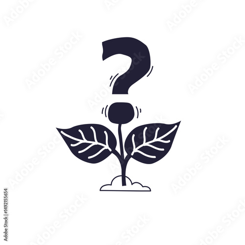 A question mark grows from a plant stem, symbolizing curiosity and growth.