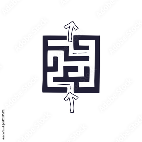 A simple maze with an exit arrow, symbolizing direction and problem-solving.