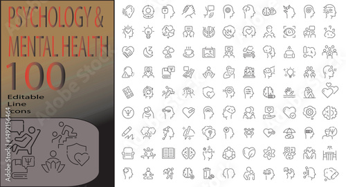 
PSYCHOLOGY & MENTAL HEALTH line editable icon set. Editable stroke. Vector illustration
