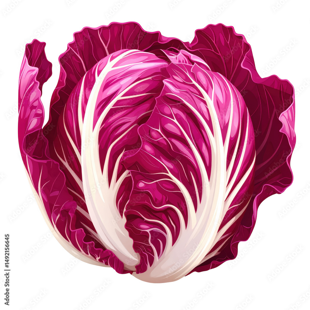 Obraz premium Detailed Cartoon Illustration of Fresh Radicchio Isolated on a White Background, Perfect for Culinary and Health-Related Designs