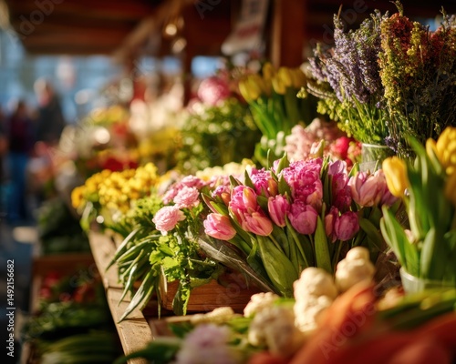 Wallpaper Mural Colorful flowers at a market stall various types of flowers beautiful tulips a beautiful spring day Torontodigital.ca