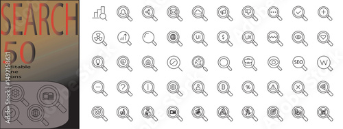 search line editable icon set. Editable stroke. Vector illustration