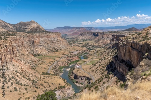Beautiful Canyon Landscape with River and Mountain View