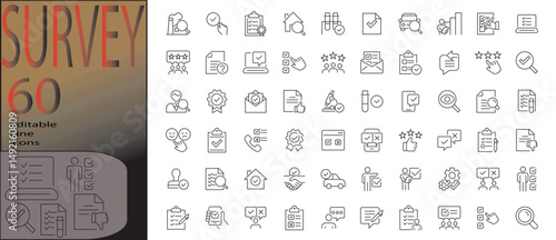 survey line editable icon set. Editable stroke. Vector illustration