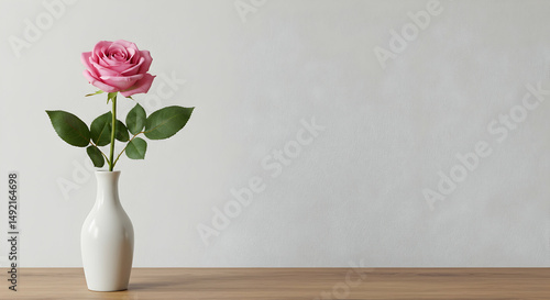 Wallpaper Mural pink rose,  single rose,  rose flower, Single Pink Rose in White Vase on Wooden Table Torontodigital.ca