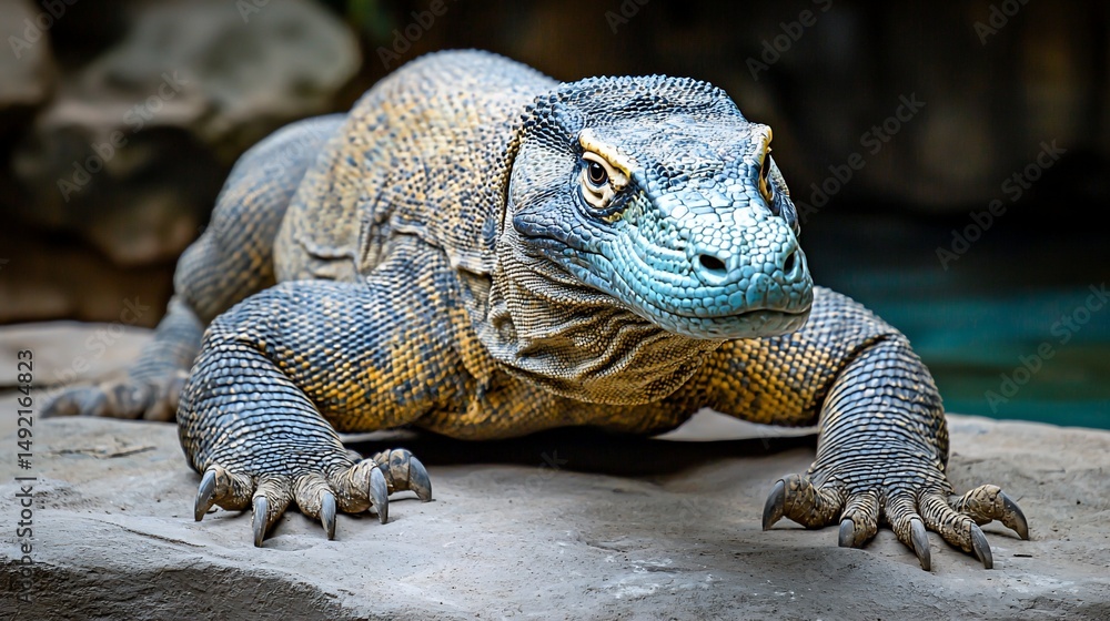 Obraz premium Large Komodo dragon reptile on rock