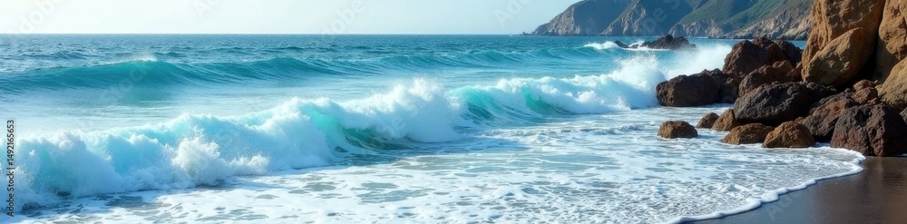 White capped waves rolling onto a rocky coastline, image, white, waves White capped waves rolling onto a rocky coastline, image, white, waves