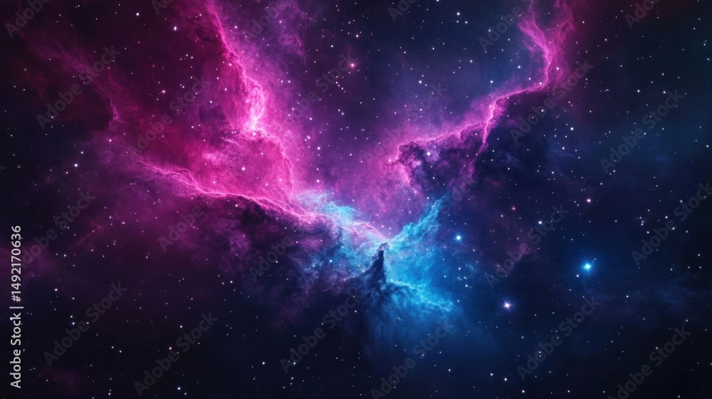 Fototapeta premium Stunning cosmic nebula with vibrant pink and blue colors, showcasing the beauty of space in an artistic way.