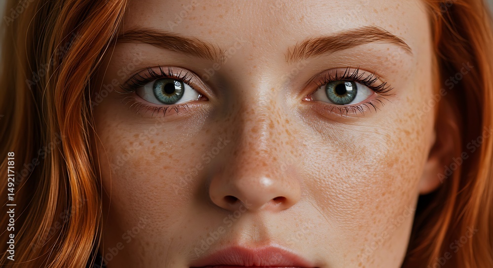 Fototapeta premium Woman's Face with Freckles and Red Hair Close Up