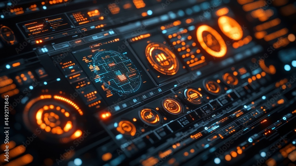 Obraz premium Futuristic dashboard with multiple displays