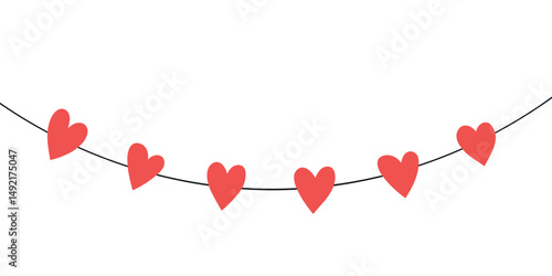 Hand drawn continuous of red hearts. Lineart romantic logo, icon, valentine element in trendy doodle style. love art for wedding, birthday. Outline coquette vector illustration on white background
