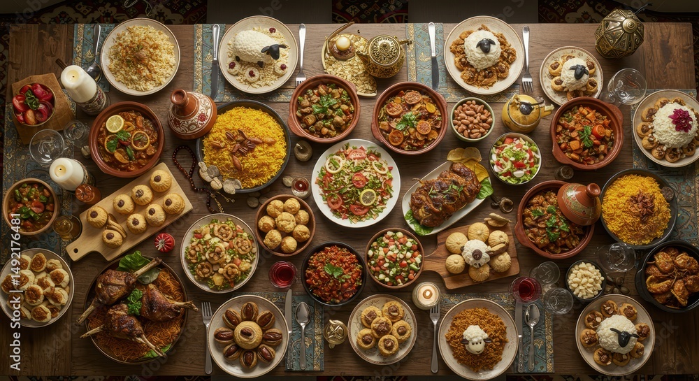 Fototapeta premium Extensive variety of dishes on table