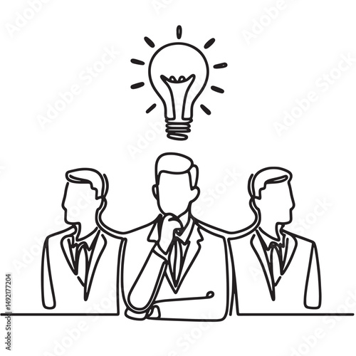 business people with light bulb idea vector simple continuous one line drawing