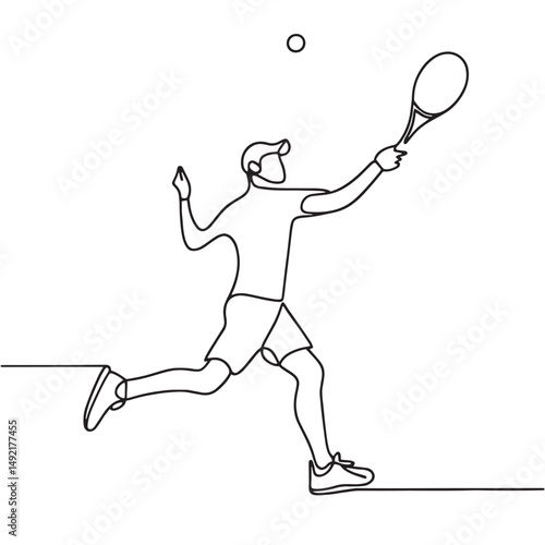 tennis player silhouette  vector one line drawing illustration