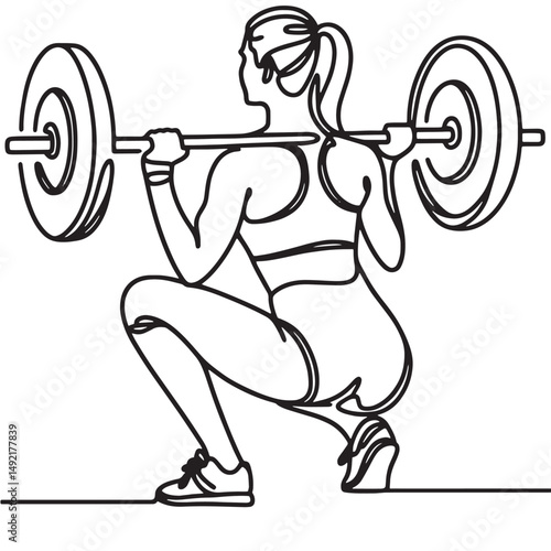illustration of a girl  lifting weights vector simple continuous one line drawing