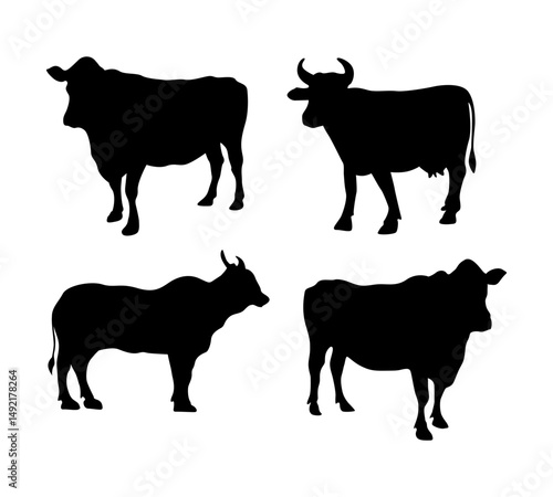 set of vector cow silhouettes