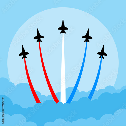 jets airshow with colored smoke vector illustration