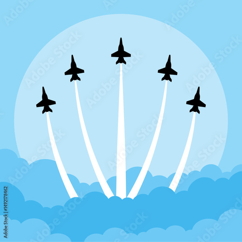 jets flying in formation airshow vector illustration