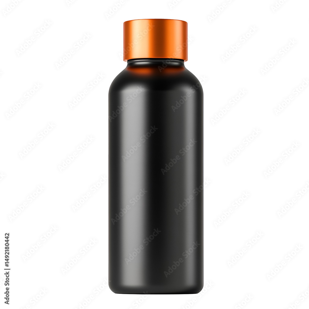 Black Bottle Mockup Orange Cap, Product Packaging, Cosmetic Container, Branding Design, Cylindrical Black Bottle Mockup Orange Cap, Product Packaging, Cosmetic Container, Branding Design, Cylindrical