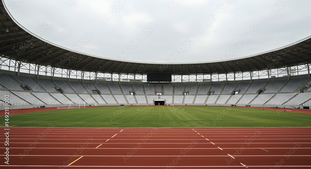 Fototapeta premium stadium, arena, athletics, Empty Modern Stadium with Running Track