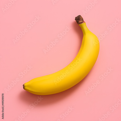 Single ripe banana displayed against a pastel pink backdrop, perfect for food, health, or pop-art themed visuals..