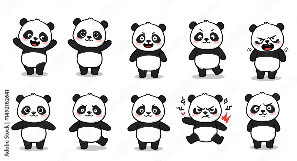 Panda characters set cute expressions Panda characters set cute expressions