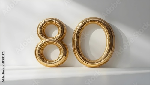 Golden Number 80 Balloons Against a White Background