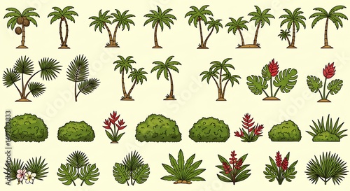 Tropical Flora: A Hand-Drawn Collection AI Generated