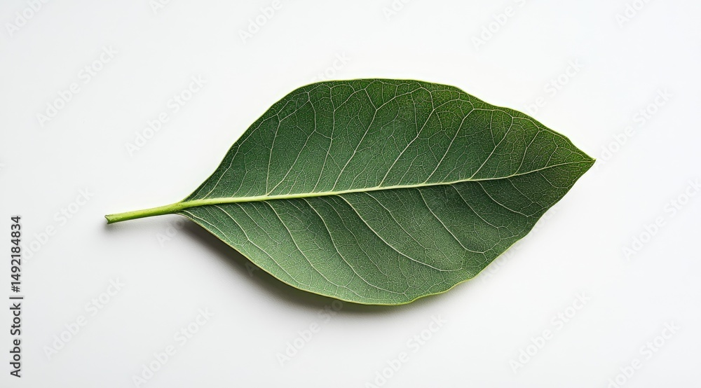 Obraz premium Single green leaf on white background