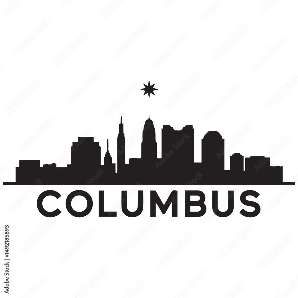 Naklejka premium Columbus city skyline horizontal banner. Black Columbus city, Ohio. Vector template for your design. Vector black silhouette. with white background