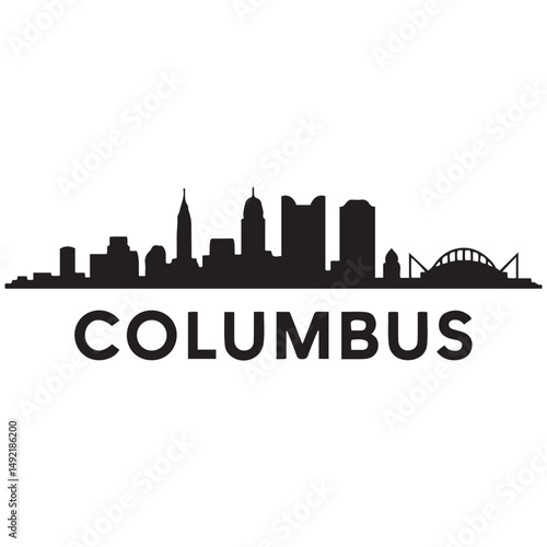 Columbus city skyline horizontal banner. Black Columbus city, Ohio. Vector template for your design. Vector black silhouette. with white background