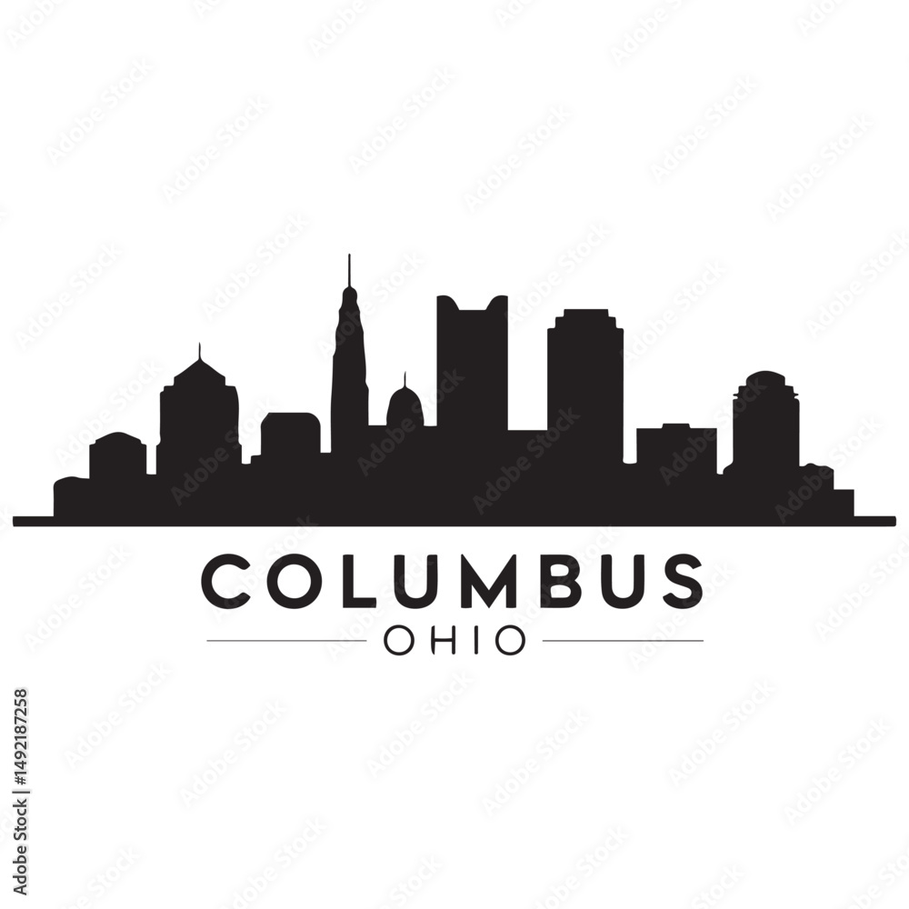 Obraz premium Columbus city skyline horizontal banner. Black Columbus city, Ohio. Vector template for your design. Vector black silhouette. with white background